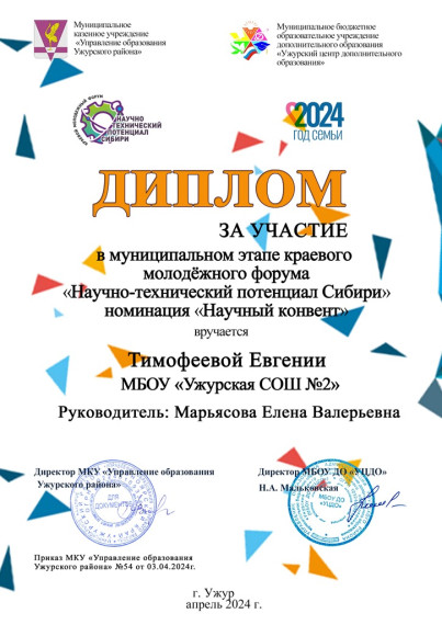 Муниципальный этап краевого молодежного форума &quot;Научно-технический потенциал Сибири&quot;.